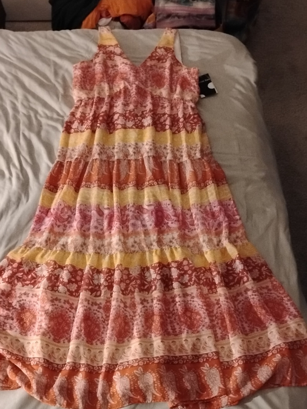 Maison Tara Striped Floral Maxi Dress - Pink, Yellow & Orange
